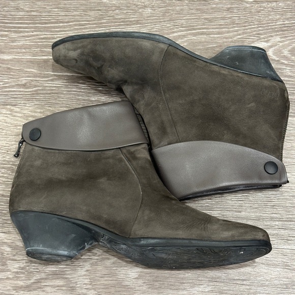Arche France Calfskin Suede Leather Ankle Boots Taupe Gray Wedge Zip Booties 8.5 - Picture 5 of 9